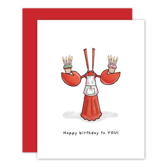 Little Lobster Cupcake Birthday Card - Etsy
