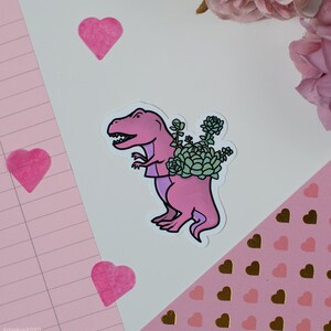Floral T-Rex Sticker Pink
