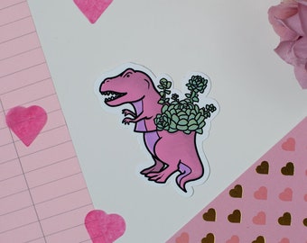 Floral T-Rex Sticker Pink