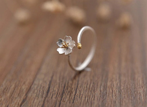 Blumen Ranken 925 Sterling Silber Ring Blume Damenring