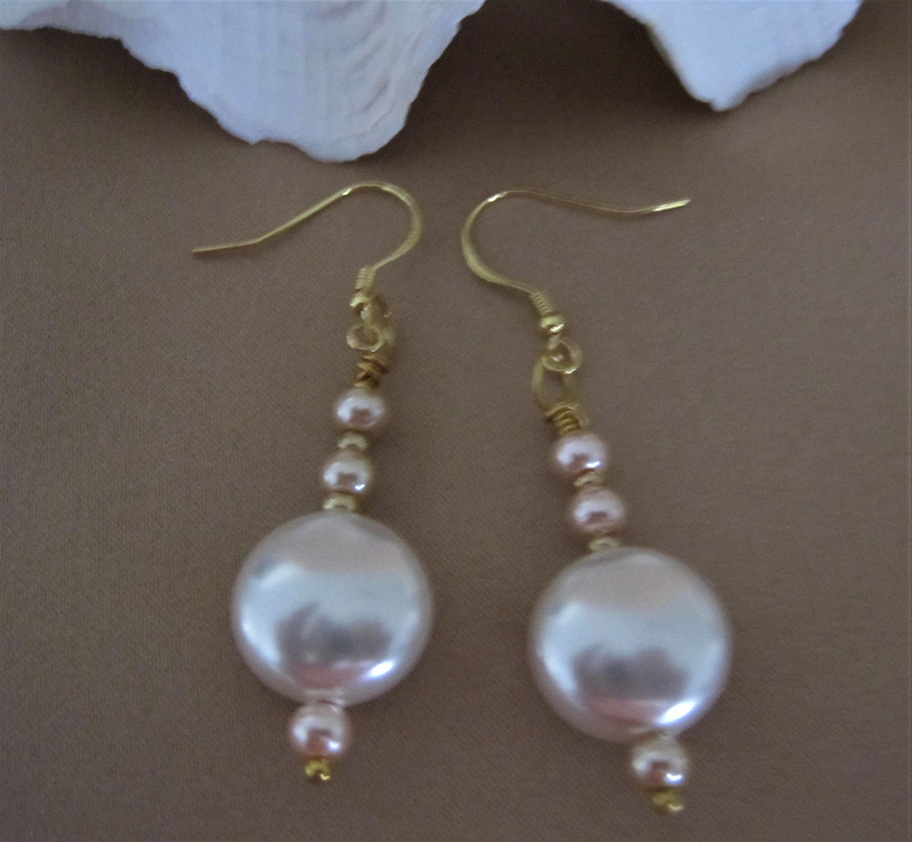 Earrings with White Pearl Focal Bead and Soft Pink Pearl | Etsy