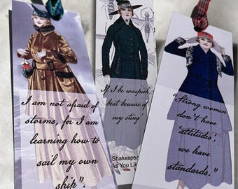 Edwardian Ladies Bookmark with Literary Quotes | Shakespeare, Alcott and Marilyn Monroe | Book Lover Gift |