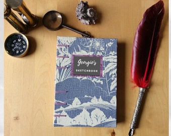 Handmade Personalised Sketchbook, Grey and White Country Scene Jotter,  Book Lover Gift for Writer, Artist or Journaler.