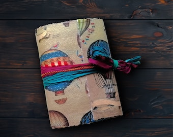 Handmade Artist's Sketchbook, Handmade 100% Cotton-Rag Paper, 250gsm Acid Free Deckled Edge - Watercolour, Painting, Vintage Hot Air Balloon