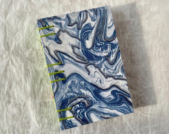 Blue Marbled Artist Book: Hand-Bound Coptic Sketchbook with Black Pages