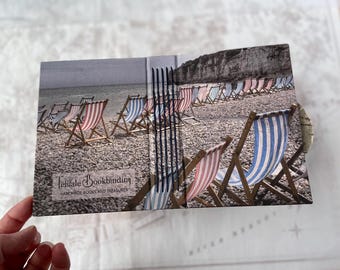 Handmade Beach Scene Journal with Deck Chairs and Pebble Beach Cover - British Summer Vibes