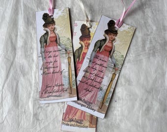 Jane Austen Quotes Bookmarks | Restoration Top Hat Lady | Literary Bookmarks | Novel Lover Gift