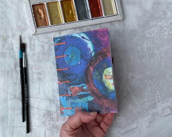 Blue Abstract Handmade Sketchbook | Coptic Bound Journal