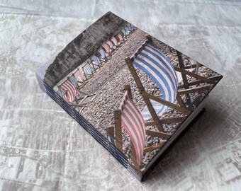 Beach Scene Sketchbook with Deck Chairs and Pebble Beach Cover, Handmade Journal