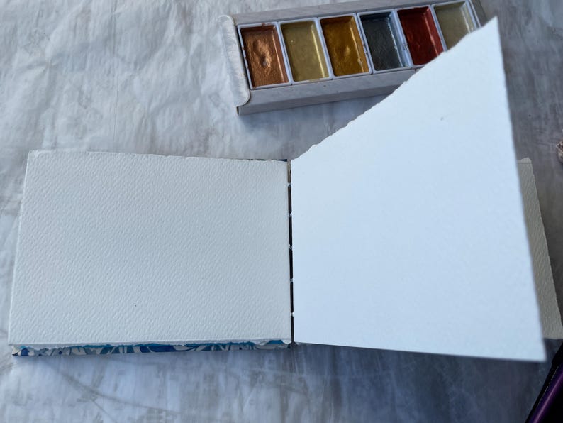 Floral watercolour sketchbook. Coptic binding with 300gsm cold pressed paper. View of internal pages.