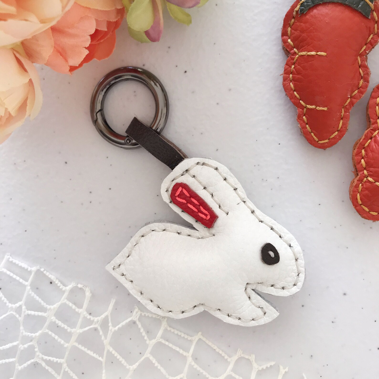 Handmade leather rabbit bag charm / key chain Etsy