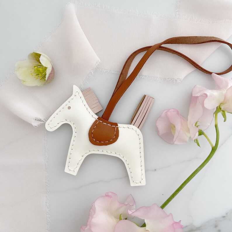 lambskin horse bag charm leather horse key chain Handmade soft lambskin horse bag charm