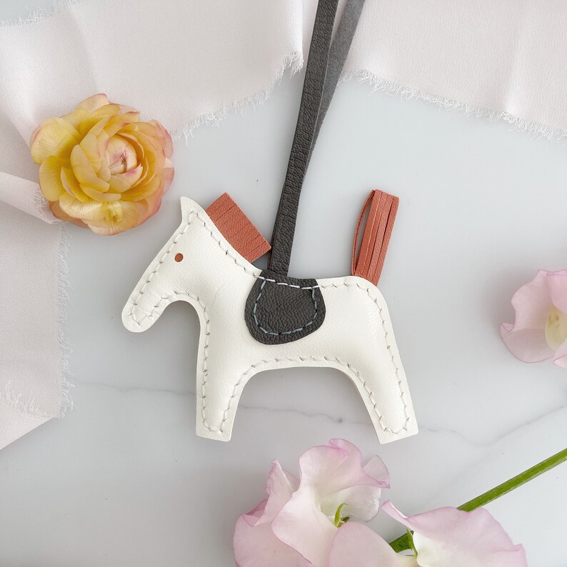 lambskin horse bag charm leather horse key chain Handmade soft lambskin horse bag charm