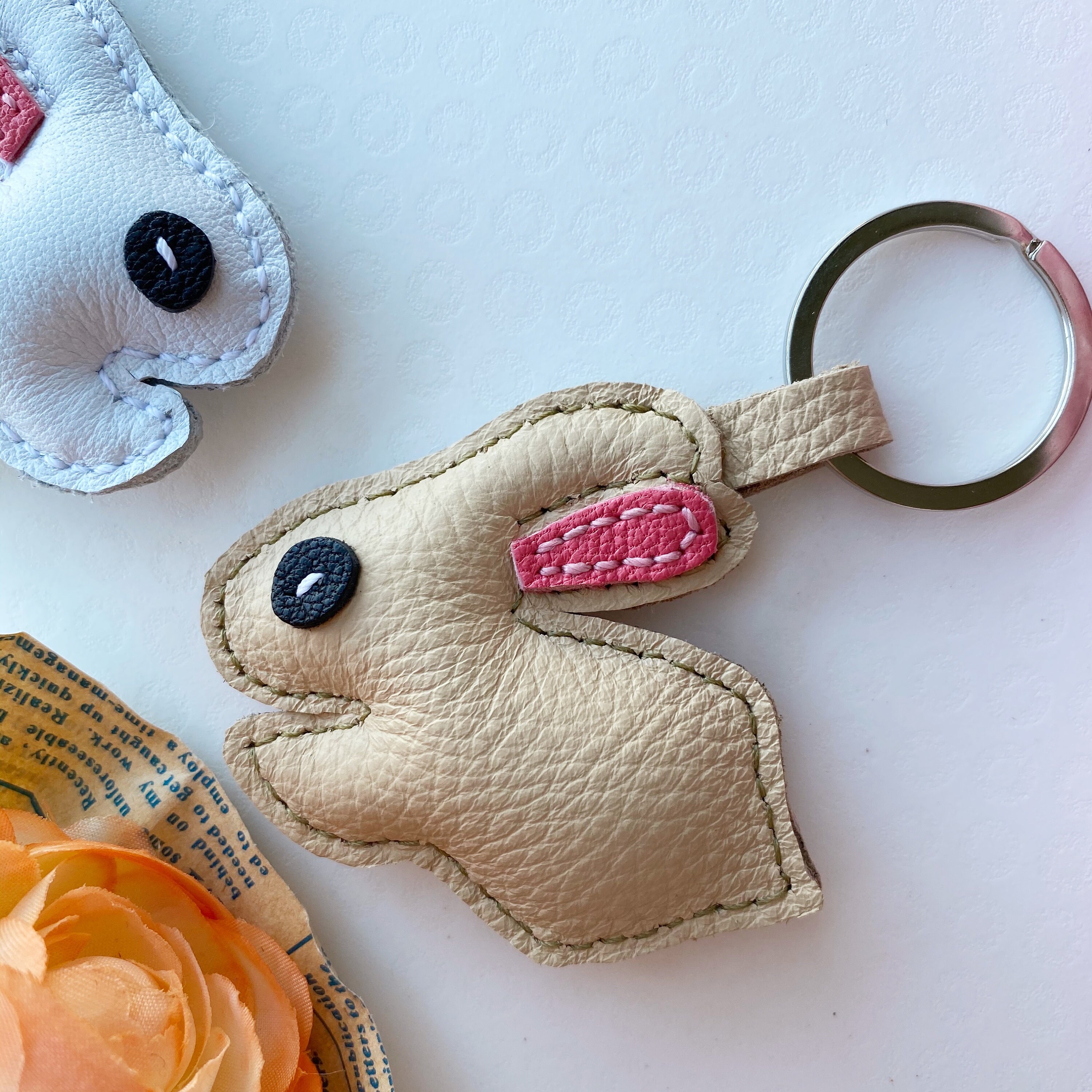 Handmade leather rabbit bag charm / key chain Etsy
