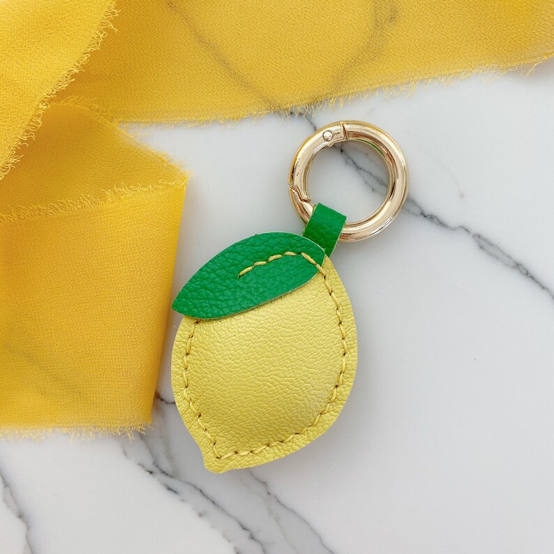 Handmade leather lemon keychain Handmade lambskin lemon bag Etsy