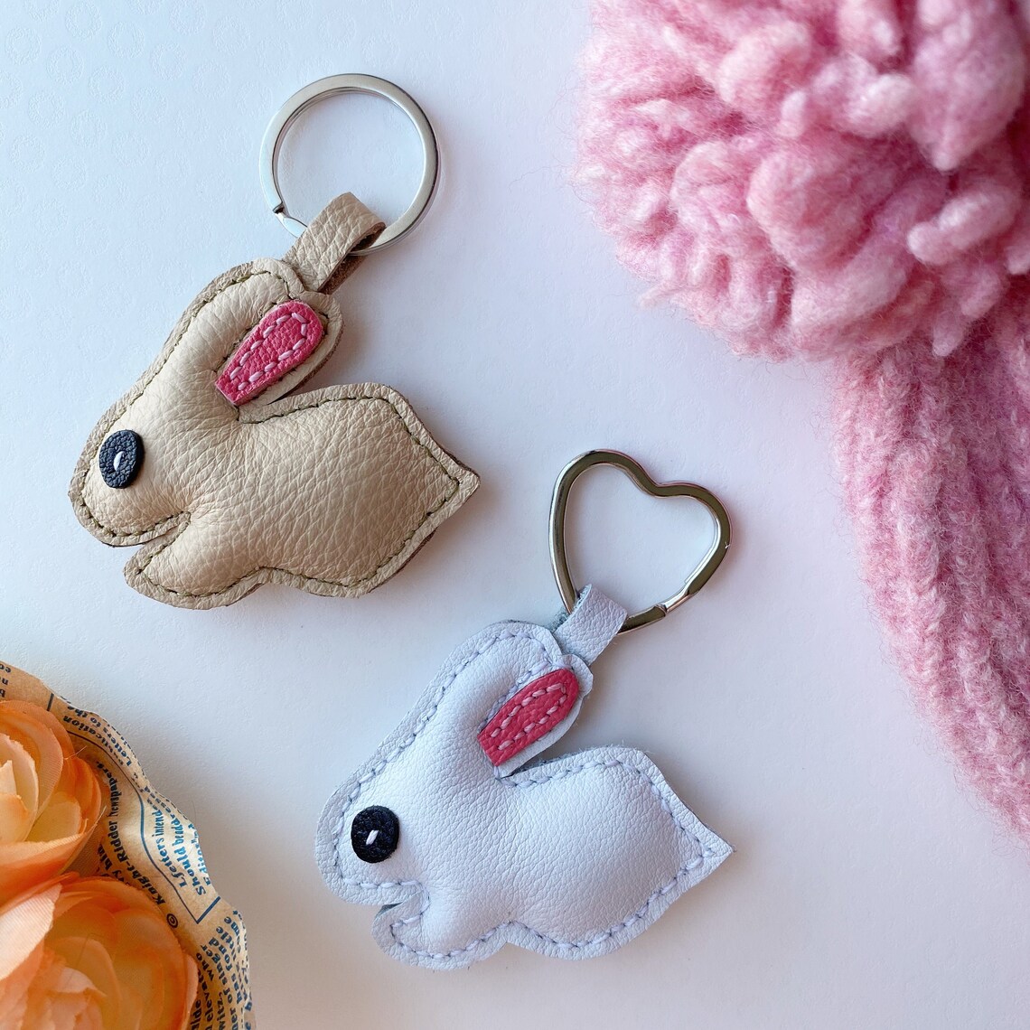 Handmade leather rabbit bag charm / key chain Etsy