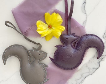 Handmade leather squirrel bag charm / key chain