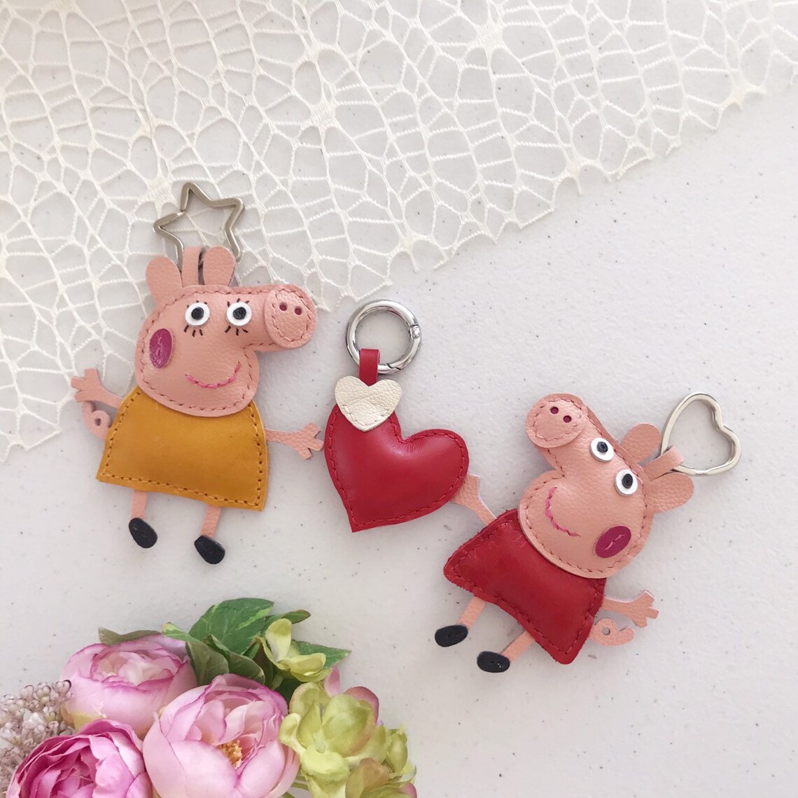Handmade Leather Peppa Pig Keychain Peppa Pig Bag Charm Etsy