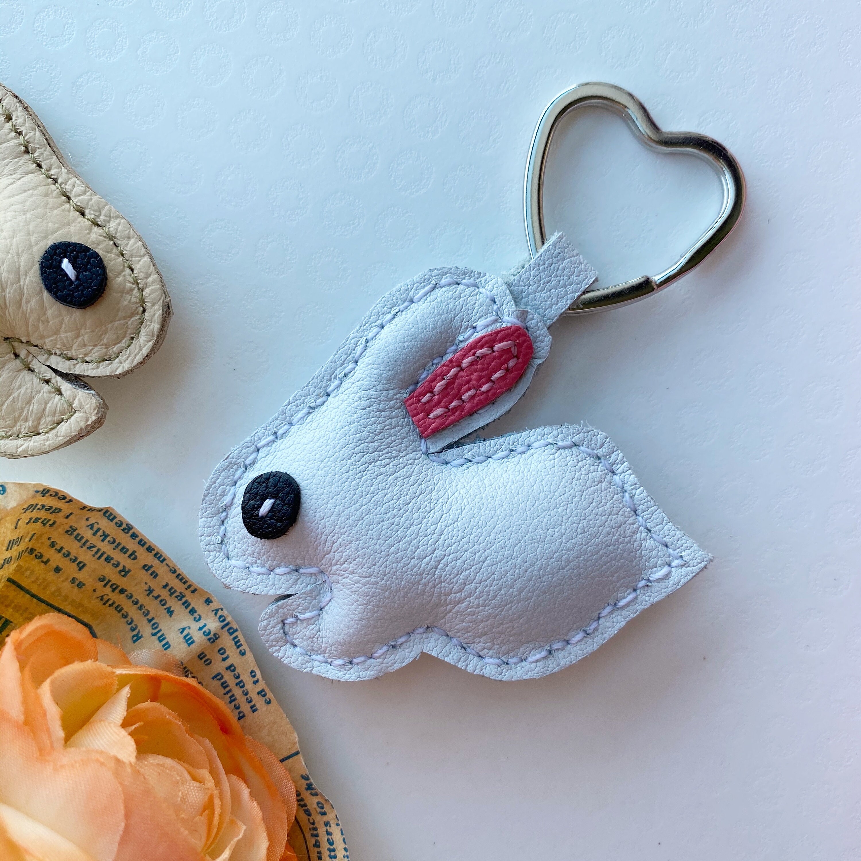 Handmade leather rabbit bag charm / key chain Etsy