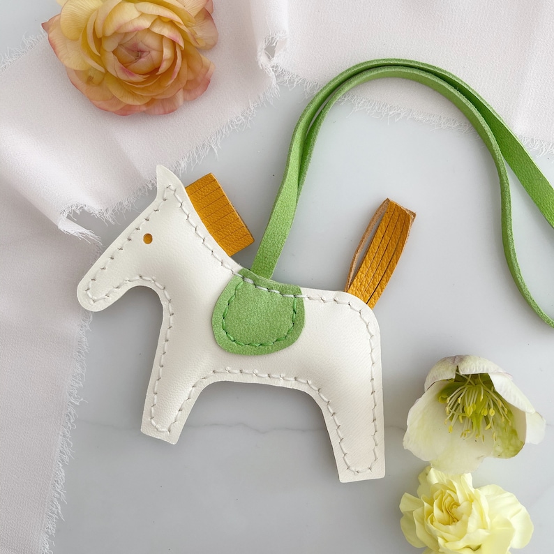 lambskin horse bag charm leather horse key chain Handmade soft lambskin horse bag charm