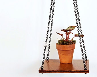 Middelbruin en zwart hangend plantenrek | Rustieke plantenhouder, faux plantendisplay, raamplantenhanger - 6" x 6" of 8" x 8"