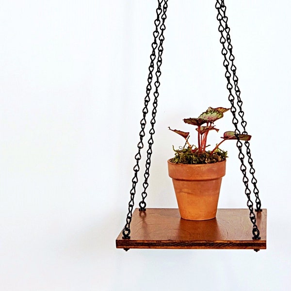 Medium Brown & Black Hanging Plant Shelf | Rustic plant holder, faux plant display, window plant hanger - 6" x 6" or 8" x 8"