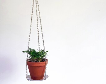 Large Silver Metal Hanging Planter Nickel Plant Hanger Boho Eclectic Decor Modern Macrame Urban Garden Gift | 5" and 7" Hoops