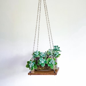 Mittelbraun & Silber Hängepflanzenregal | Blumenampel aus Holz und Kette, 15 x 15cm oder 20 x 20cm