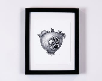 Pomegranate heart anatomy, gallery wall art, vintage nature illustration, maximalist cottagecore decor | Flora & Fauna Collection #3