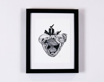 Wasps with nest drawing, gallery wall art, botanical print, vintage maximalist nature decor, heart anatomy | Urban Neighbors Collection