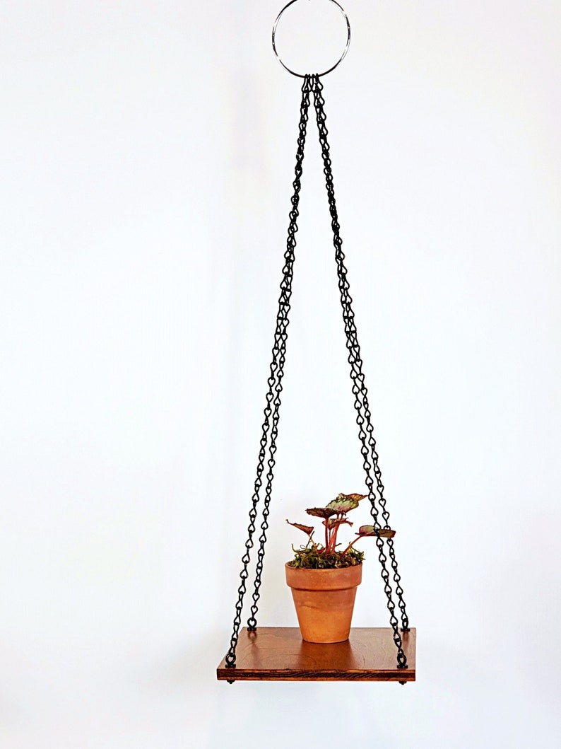 Medium Brown & Black Hanging Plant Shelf  Rustic plant image 1