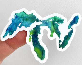 Great Lakes Sticker | Watercolor Michigan Vinyl Decal | Midwest Lake Life Sticker | Waterproof Laptop Water Bottle Sticker | Gift for Boater
