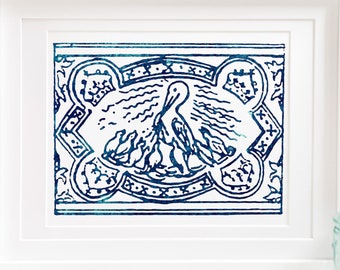 PHYSICAL PRINT Pelican in Her Piety Art Print, Watercolor Catholic Eucharist