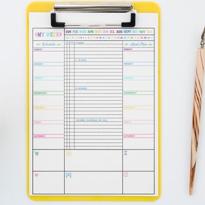 Agenda hebdomadaire imprimable : liste des tâches non datée, plan de repas, objectifs (téléchargement numérique)
