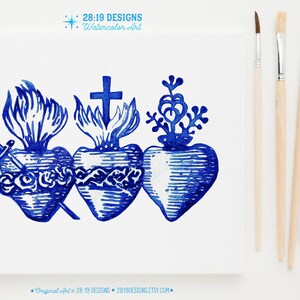 Sacred Heart of Jesus PRINTABLE Holy Family 3 Three Holy Sacred Hearts Watercolor Immaculate Heart of Mary Catholic Print Catholic Line Art