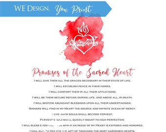 Sacred Heart Promises Watercolor Print, First Fridays Devotion (Digital Download)