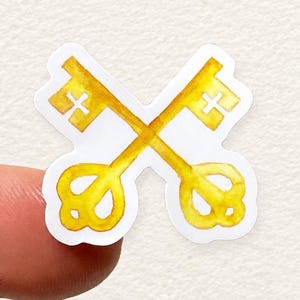Tiny St. Peter Keys Catholic Sticker | 1 Inch Gold Crossed Keys Vinyl Decal | Saint Peter Gift, Papal Vatican Art & Catholic Gift for Men