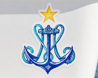 Large Stellamaris Watercolor Sticker, Catholic Marian Anchor Car, Boat, Van Waterproof Decal  (6x8)