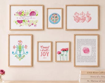 Little Rose Collection Catholic Gallery Wall Set | St Therese Little Flower Printable Wall Art | Feminine Catholic Decor Art Prints Bundle