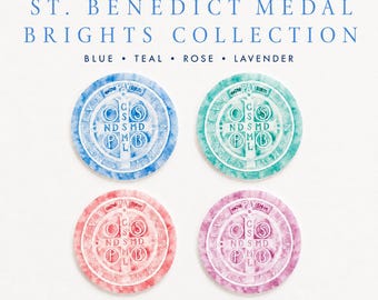 St Benedict Medal 1" Brights Mini Sticker Set | Catholic Vinyl Stickers | Confirmation Gift, RCIA Gift, Catholic Mini Water Bottle Stickers