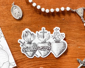 Three Holy Hearts Sticker Charcoal Gray | Sacred Heart, Immaculate Heart, Chaste Heart Holy Family |  Catholic Father’s Day Gift | Dad Gift