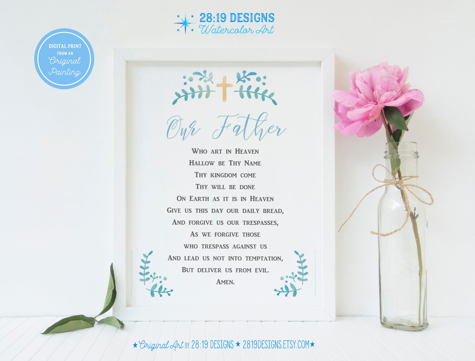 Our Father Prayer Wall Art Lord's Prayer Watercolor Catholic Christian