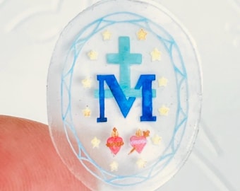 Clear 1" Miraculous Medal Mini Sticker | Waterproof Vinyl Catholic Phone Sticker | Our Lady Marian Water Bottle Decal | Confirmation Gift