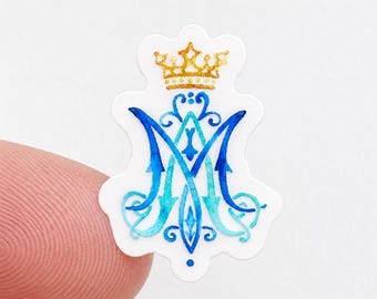 Tiny White Auspice Maria Sticker | 1" Catholic Phone Case Sticker | Marian Monogram | Waterproof Vinyl Decal | RCIA OCIA Confirmation Gift