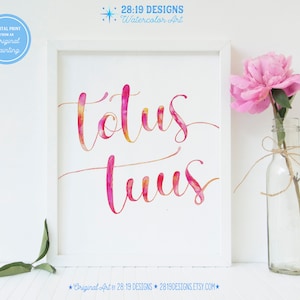 Totus Tuus Printable Wall Art Pink Watercolor Totally Yours St. Pope John Paul II JP2 Latin Floral Quote Catholic Home Decor Totus Tuus Art