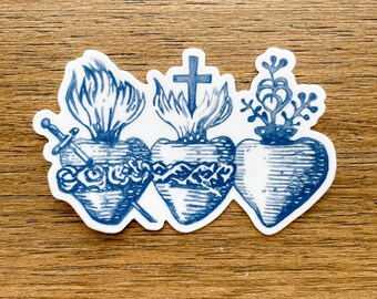 Holy Family Hearts Magnet | Dusty Blue | 2x3” Sacred Heart of Jesus, Immaculate Heart of Mary, Chaste Heart of Joseph Catholic Magnet Gift