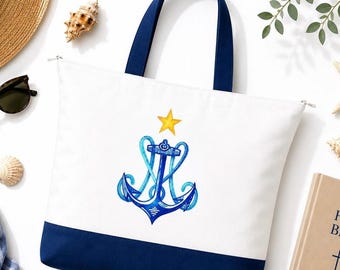 Stella Maris Tote Bag | Our Lady Star of the Sea Catholic Mass Bag | Catholic Marian Zipper Beach Tote | Stellamaris Catholic Gift for Women