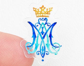 Tiny Clear Auspice Maria Sticker | 1" Catholic Phone Case Sticker | Marian Monogram | Our Lady Vinyl Decal | RCIA OCIA Confirmation Mom Gift