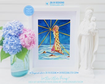 Impressão em aquarela Stella Maris, Arte de Nossa Senhora Estrela do Mar (Download Digital)