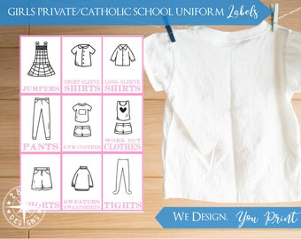 Printable Catholic Private School Uniform Labels Kids Clothes Organization Organizers Girls Clothing Labels Children Clothing Labels Pink